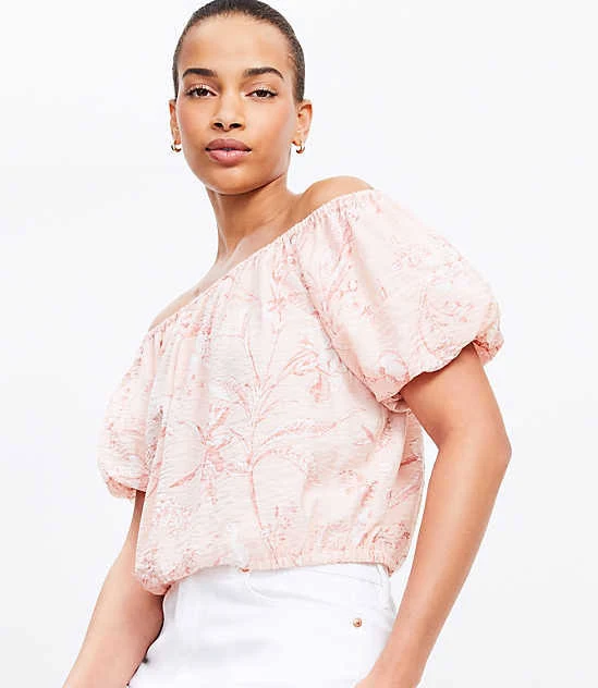 top Loft Women's Off The Shoulder Bird Toile Bubble Top LOFT $15.53