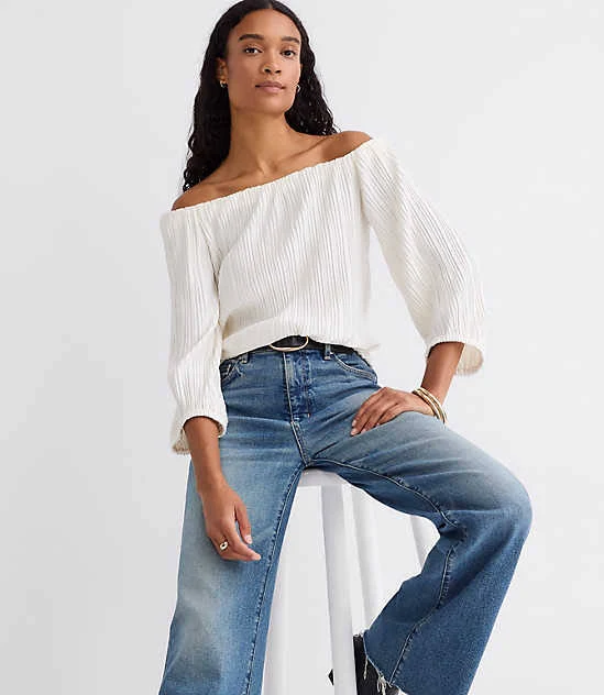 off-shoulder top Loft Women's Petite Pleated Off The Shoulder Blouse LOFT $18.85
