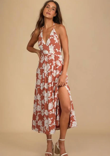 dress Lulus Exclusive Floral Print Halter Midi Dress Lulus $69