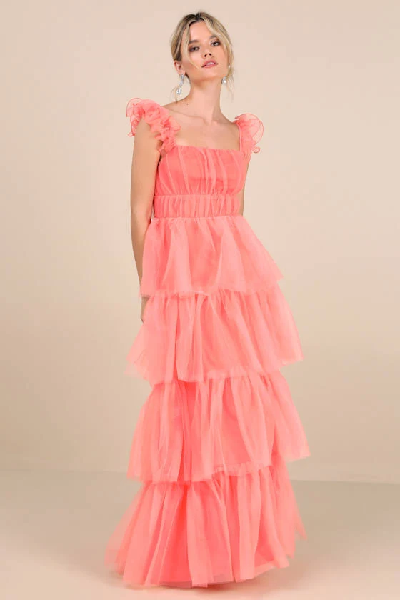 dress Lulus Mesh Tulle Tiered Ruffled Maxi Dress Lulus $128