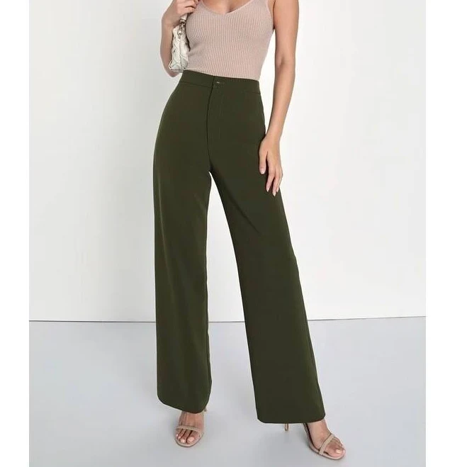 pants Lulus Pants & Jumpsuits | Lulus A Power Mood Olive Green High-Waisted Wide Leg Trouser Pants - Size S | Color: Green | Size: S | Kelsea_Leigh's Closet Poshmark $22