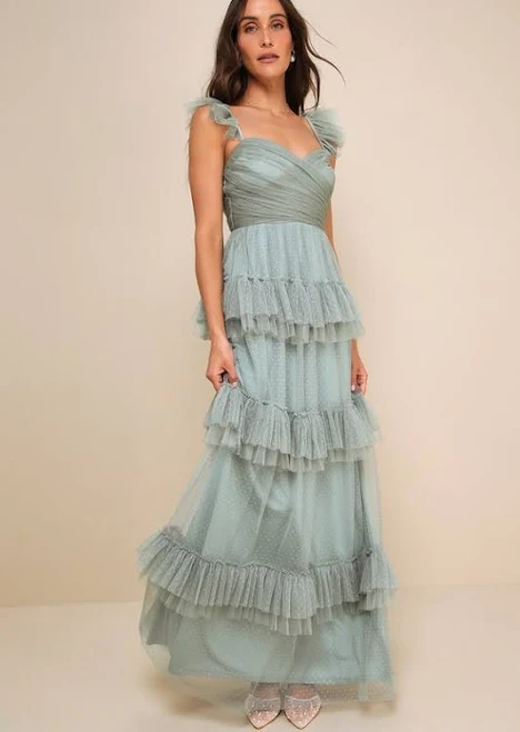 dress Lulus Pure Radiance Brush Mesh Swiss Dot Tiered Maxi Dress Lulus $99