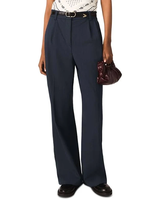 bottoms Maje Women's High-Rise Wide-Leg Wool-Blend Trousers Bloomingdale's $365
