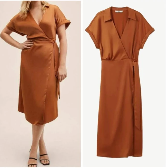 dress Mango Dresses | Mango Satin Wrap Dress Orange Size 20 Plus Size | Color: Orange | Size: 20 | Sandyc2012's Closet Poshmark $45