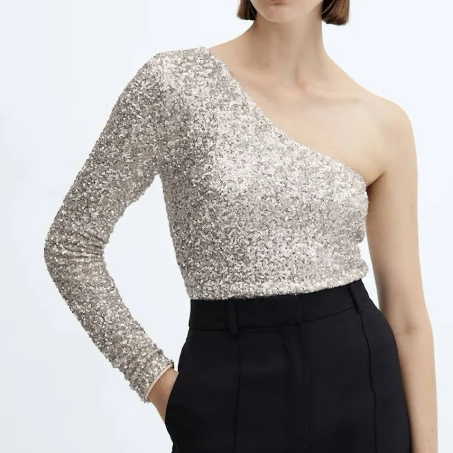 top MANGO Women's Asymmetric Sequin Top eBay $40