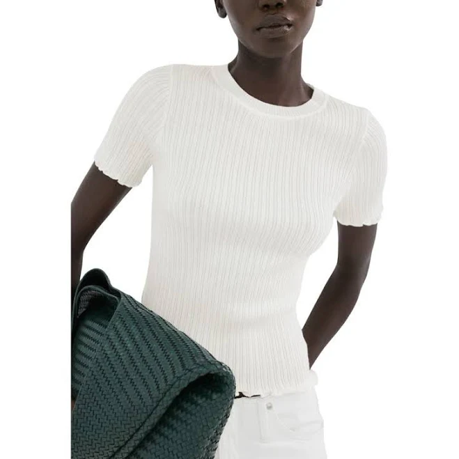 top MANGO Women's Ribbed Knit Cotton Blend T-Shirt Nordstrom $59.99