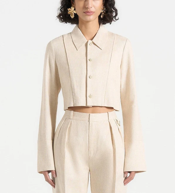 matching set Manière De Voir Women's Cropped Linen Pintuck Shirt Manière De Voir $80