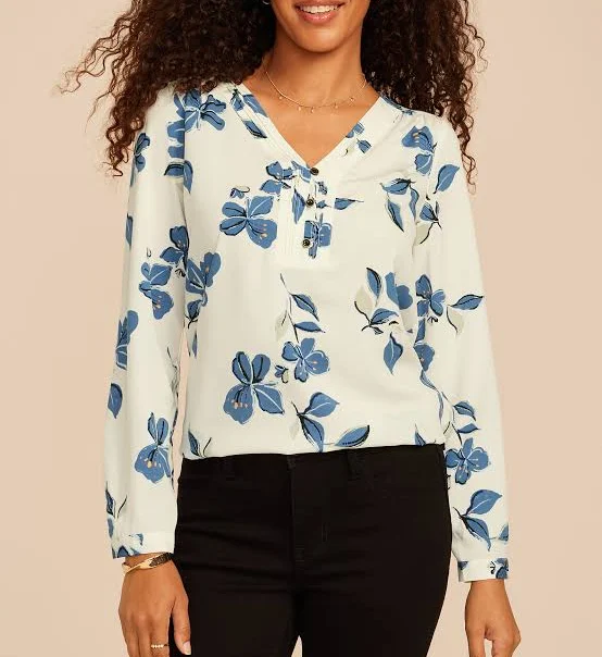 top maurices Women's Floral Pleated V-Neck Button Front Blouse Maurices $25.89