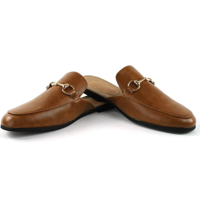 shoes Men Cognac Brown Leather Backless Slip On Mule Gold Buckle Loafers eBay - azartuxedos $39.95