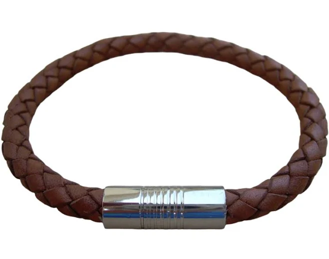 accessory Men's Thick Braided Saddle Brown Leather Bracelet with Stainless Steel Magnetic Clasp Urban Survival Gear USA $24.99