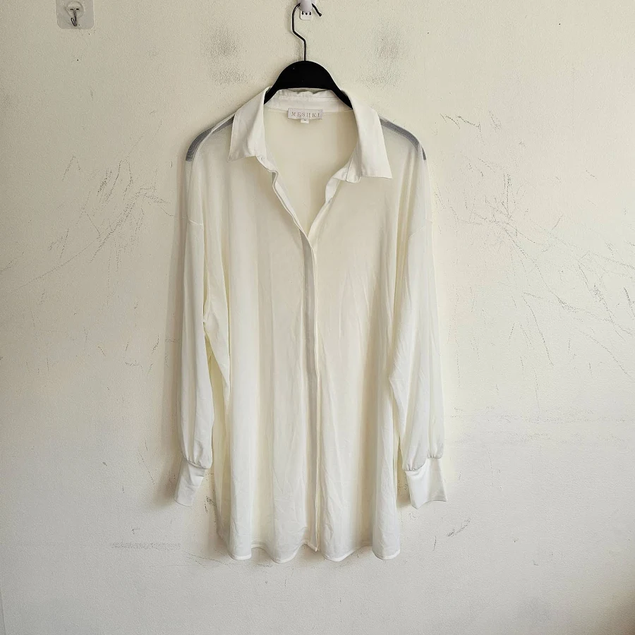 cover up Meshki White Sheer Mesh Oversized Button Down Shirt Cover Up Dress M eBay $55