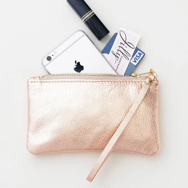 bag Metallic Leather Clutch with Wrist Strap Etsy - JillyDesigns $48