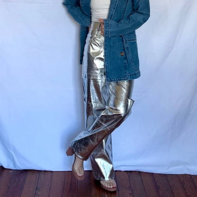 cargo pants Metallic Silver Screen Utility Pants Pluck Boutique $66