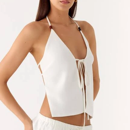 top Millo Linen Tie Halter Top Peppermayo - US $68
