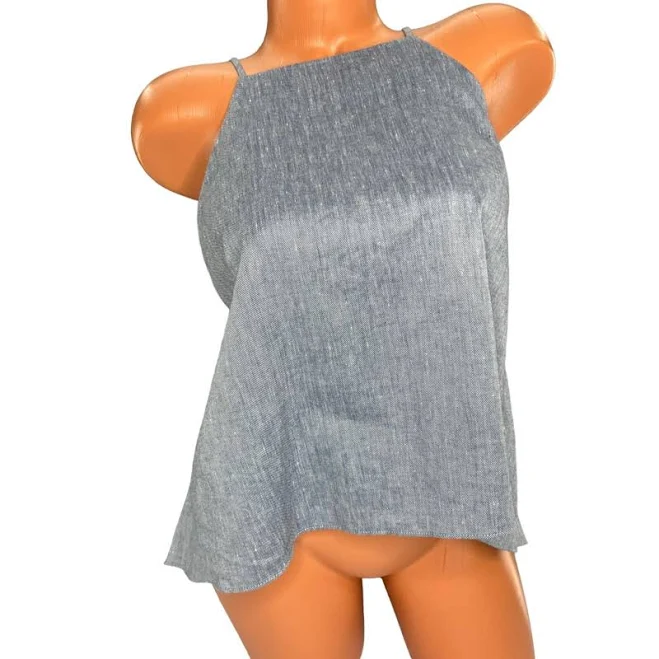 sleeveless top Milly Halter Top Blouse Womens Light Blue Linen Blend Square Neck High eBay - wandowarehouse $13.59