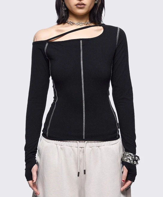 top Minga London Cut-Out One Shoulder Long Sleeve Top Minga London US $32.5