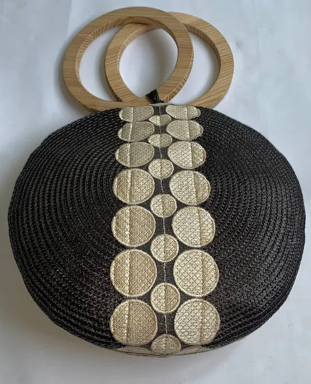 bag Minimalist Round Woven Handbag with Wooden Handle Etsy - Seller $180