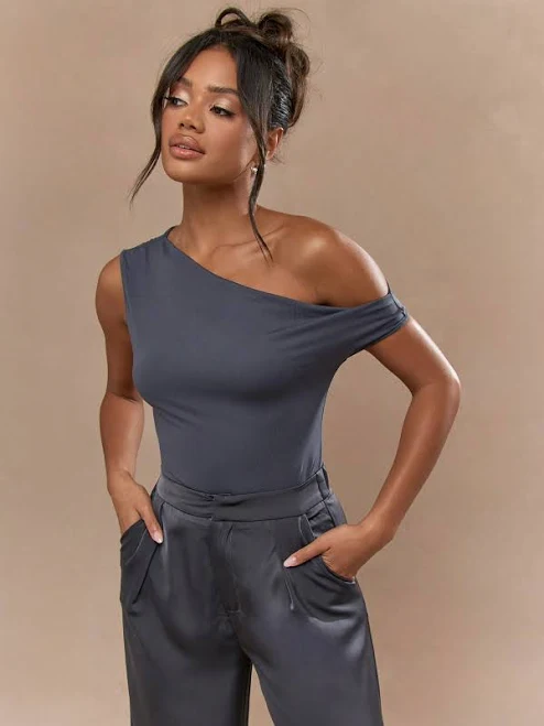 asymmetric neck top Missguided Asymmetric Neckline Jersey Bodysuit Shein $8.39