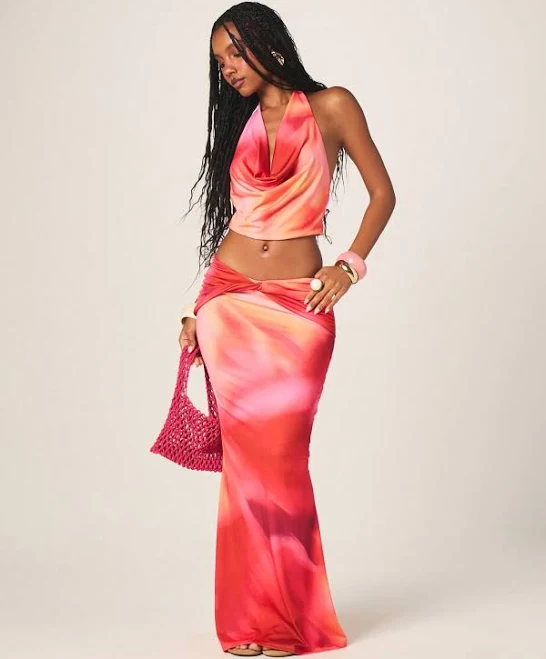 matching set Missguided Halter Neck Crop Top and Maxi Skirt Two Piece Co-Ord Set missguided $14.31