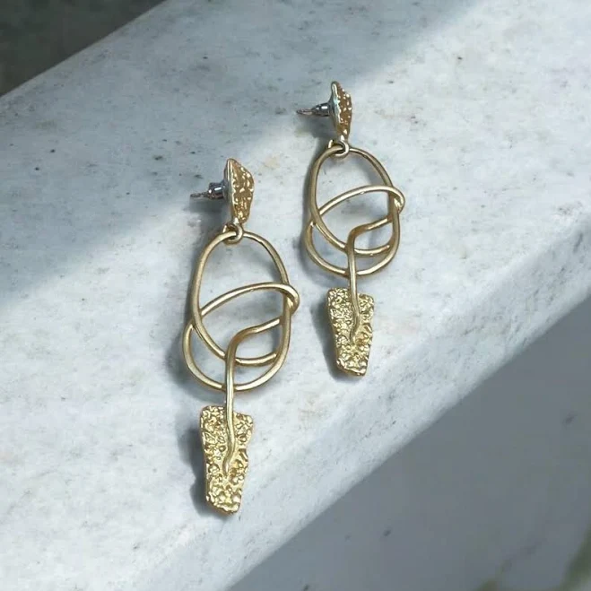 accessory Modern Gold Abstract Textured Dangle Earrings Etsy - Seller $53.2