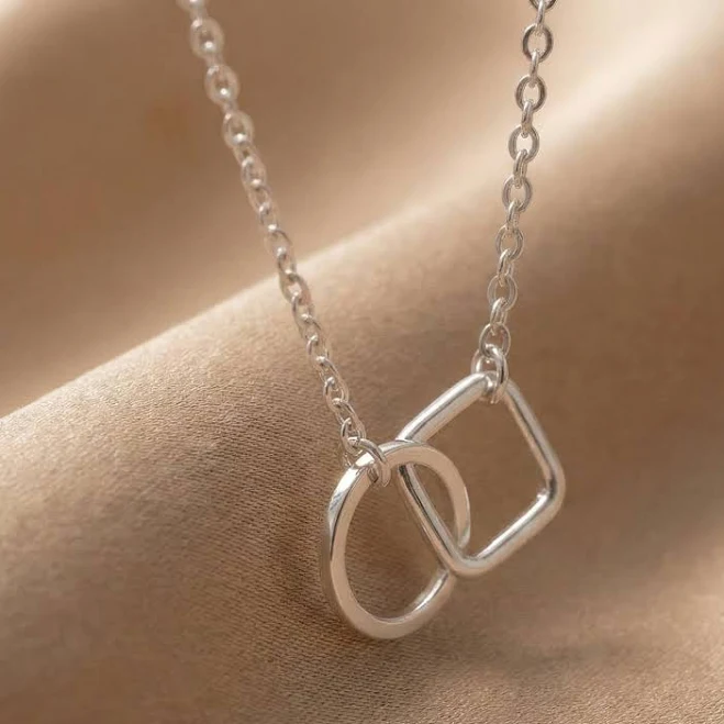 accessory Modern Minimal Interlocking Circle & Square 925 Sterling Silver Necklace Etsy - Seller $47.04