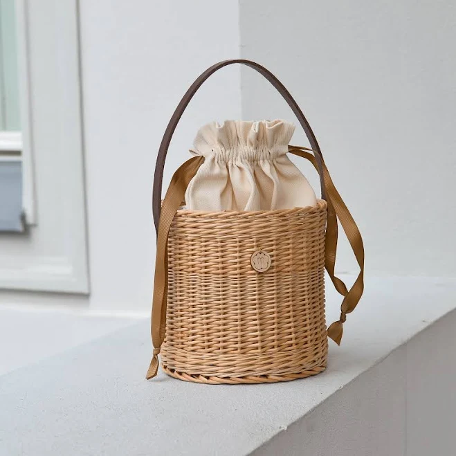bag Modern Wicker Bucket Bag with Leather Handle Etsy - Medvilniukas $122.05