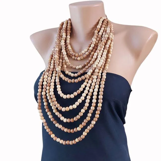 accessory Multi-Strand Boho Wooden Bead Statement Necklace Etsy - IrinaJewelryBox $23