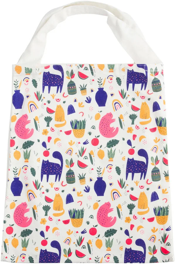 bag Multicolor Abstract Cat and Plant Canvas Tote Bag World Market $3.48