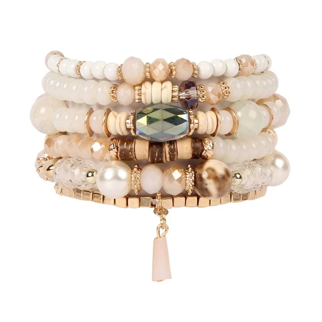 accessory Natural Stone Beads Stackable Bracelets (6 Pack) ApparelCandy.com $45.7