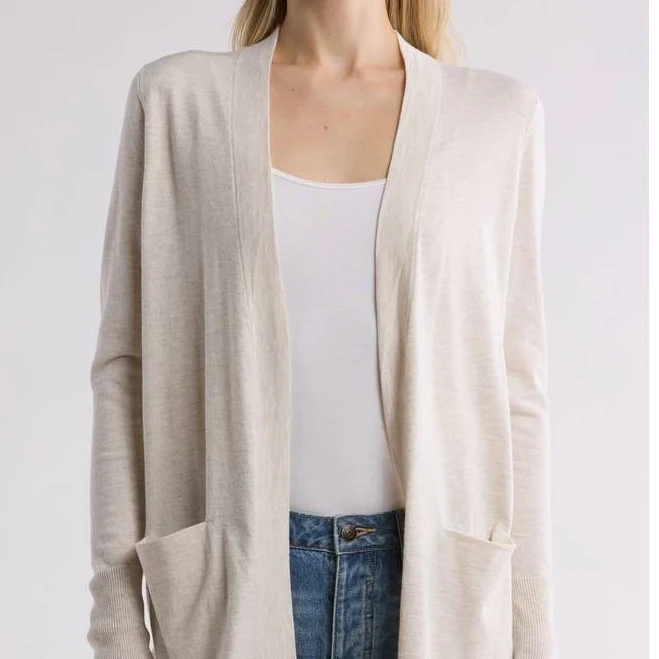 outerwear Nordstrom Open Front Cardigan in Beige Oatmeal Light Heather at Nordstrom Rack, Size Large Nordstrom Rack $34.97