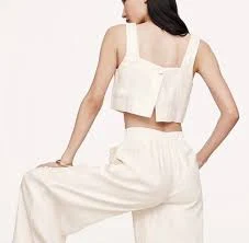 top NWT Banana Republic 100%Linen SquareNeck Cropped Tank Top Size:XL Ivory MSRP:$80 eBay $24