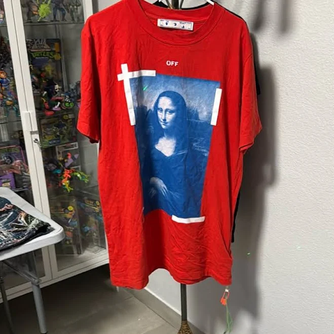 t-shirt Off-White Shirts | Off-White Red And Blue Graphic Short Sleeve Tee | Color: Blue/Red | Size: L | Supermario4885's Closet Poshmark $100