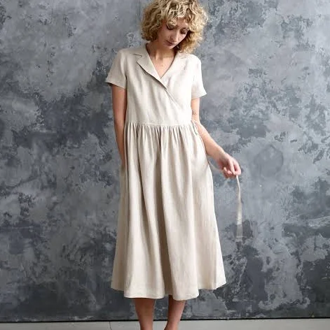 dress Offon Clothing Linen Short Sleeve Belted Midi Wrap Dress Etsy - OffOn $178.48