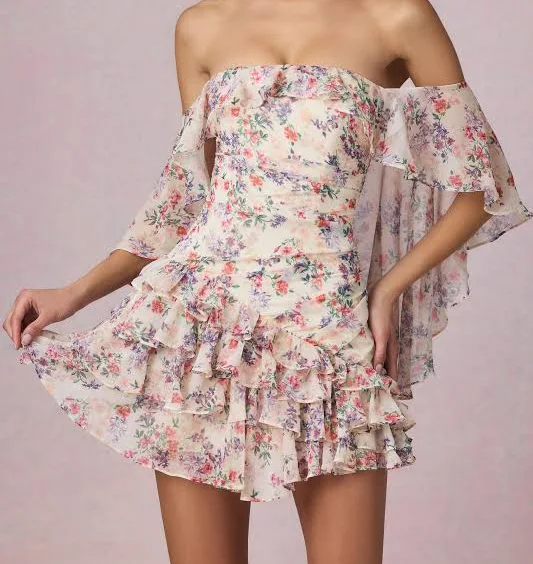 dress Oh Polly Off-Shoulder Ruffled Floral Mini Dress Oh Polly US $135