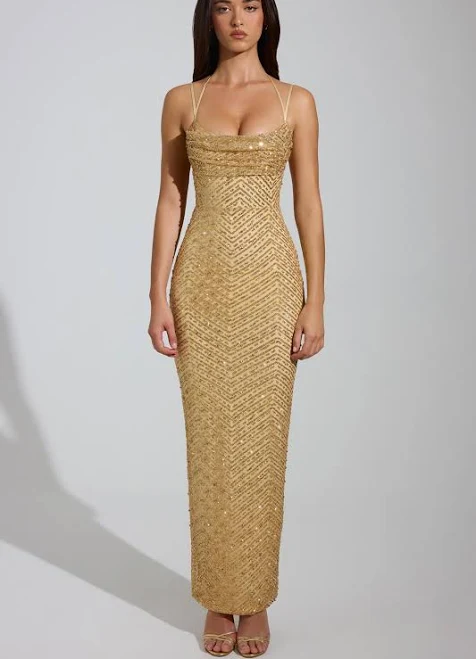 dress Oh Polly Sweetheart Crystal Cowl-Neck Maxi Dress Oh Polly US $134