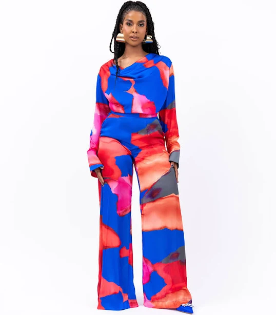 two piece set OlarsGrace Abstract Wide-Leg Silk Pant Set olarsgrace $270