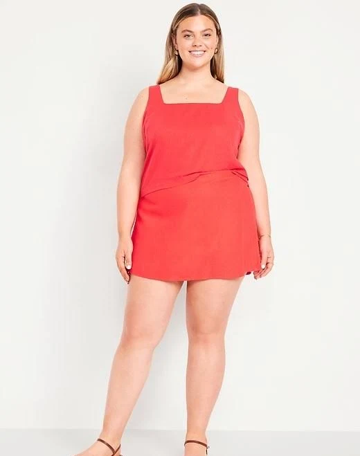 skirt OLD NAVY by Gap Plus 2X ~ BRIGHT CORAL High-Waisted Linen-Blend Mini Skort eBay - livejoyfullyinhope $14.99