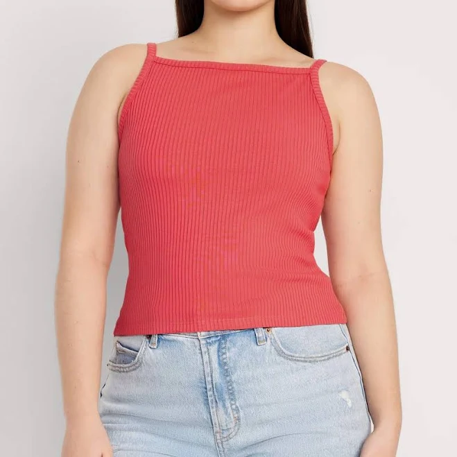 top Old Navy Fitted Crop Rib-knit Cami Tank Top Square-neck Pink Coral eBay - helensthriftythreads $11.99