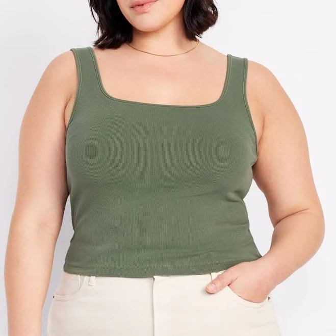 top Old Navy Womens Cropped Square Neck Rib Knit Tank Top Olive Green eBay - helensthriftythreads $11.99