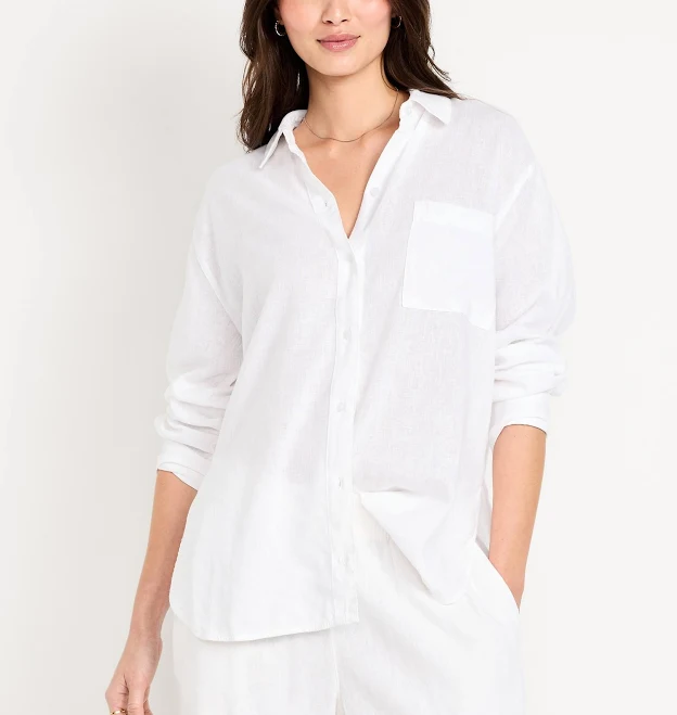 top Old Navy Women's Linen-Blend Loose Button-Down Shirt Old Navy $26.99