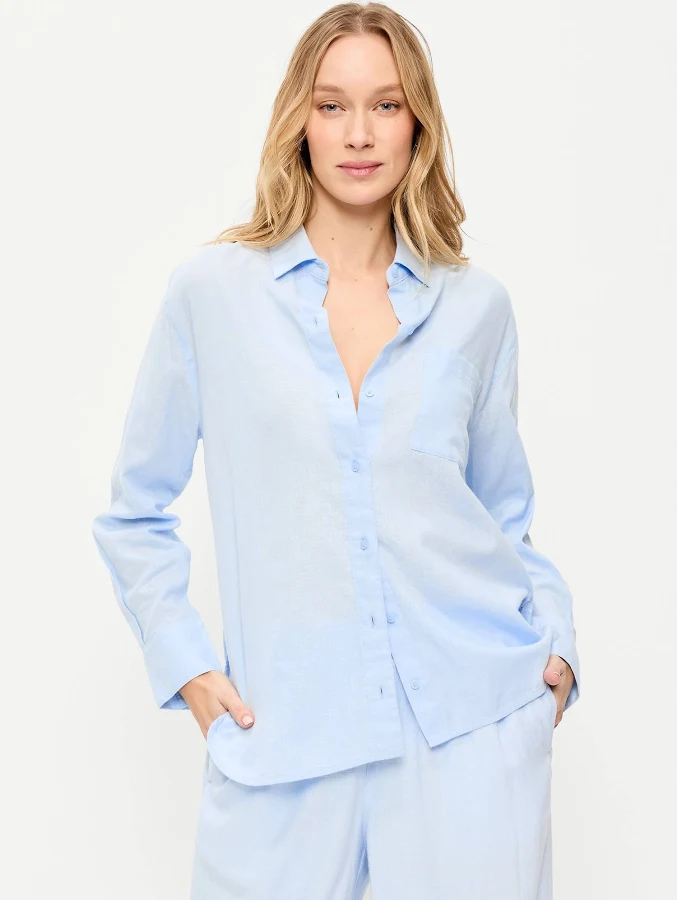 blouses Old Navy Women's Linen-Blend Loose Button-Down Shirt Old Navy $26.99