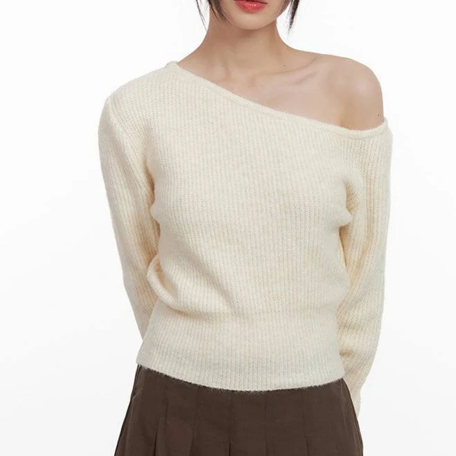 one shoulder top One-Shoulder Wool Blend Sweater CJ506 lewkin $28.8