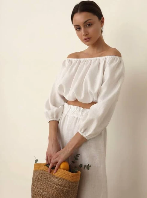 matching set onelovebrandua Linen Crop Top, Linen Pants Set, Linen Summer Tops for Woman, Linen 2 Piece Set, Puffy Sleeve Blouse, Matching Linen Set, Linen ... Etsy - Seller $109.46