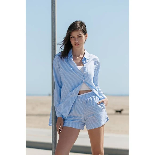matching set Oversized Striped Poplin Shirt & Midi Short Set Cali1850 $100