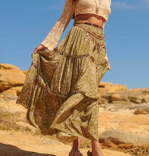 bottoms Paisley Tiered Maxi Skirt Earthbound Trading Company $44.95