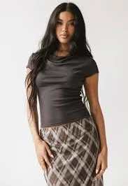 cowl neck top Paula Cowl Neck Top in Charcoal böhme $32.5