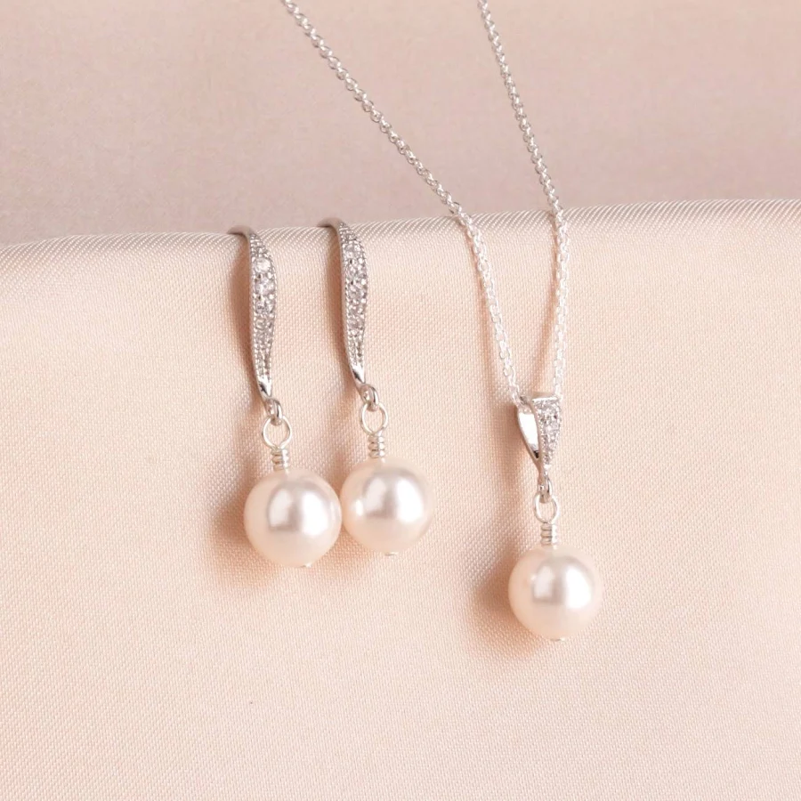 accessory Pearl Earring and Necklace Set Etsy - jjensenweddings $71