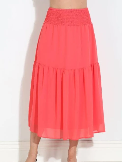 bottoms Persimmon Chiffon Ruffle Midi Skirt Veronica M $78