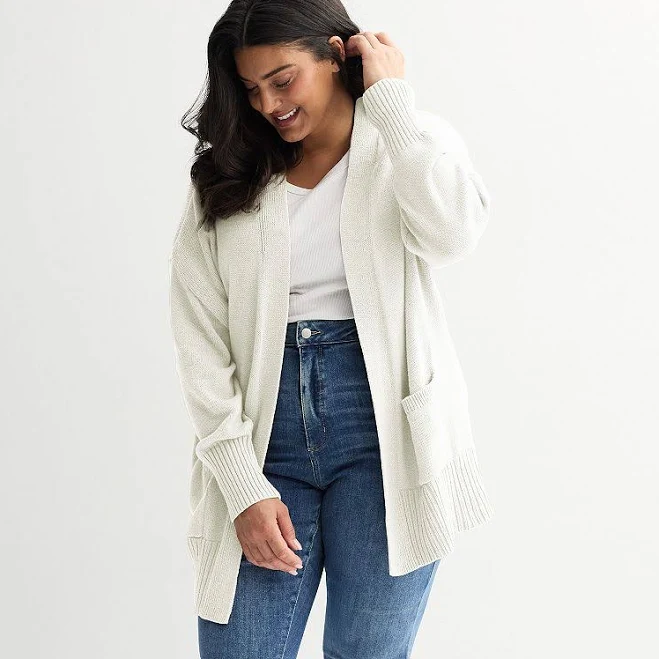 outerwear Plus Size Sonoma Goods For Life Open Front Longline Cardigan, Women's, Size: 4XL, Ivory Silk Kohl's $12.59
