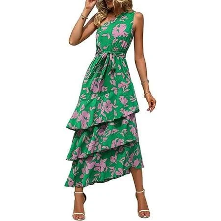dress Prettygarden Women's Casual One Shoulder Tiered Ruffle Flowy Midi Dress Walmart - PrettyGarden $42.99